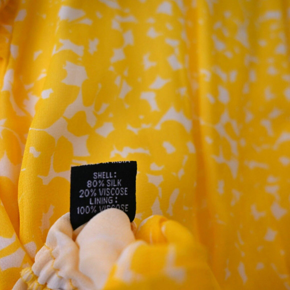 Karina Grimaldi Blouse Top Small Yellow Long Sleeve Ruffle Detail Smocked Waist - Picture 6 of 7